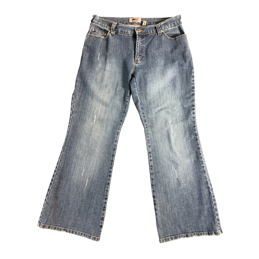 Avenue Jeans av/x Women 14 Blue Bootcut Rhinestone Pocket Distressed Denim